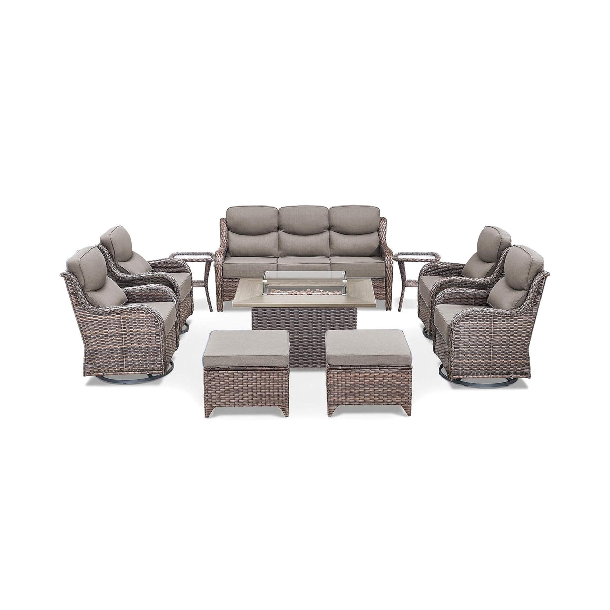 Alora Luxury 10-Piece All-Weather Outdoor Patio Furniture Set with Fire Pit Table