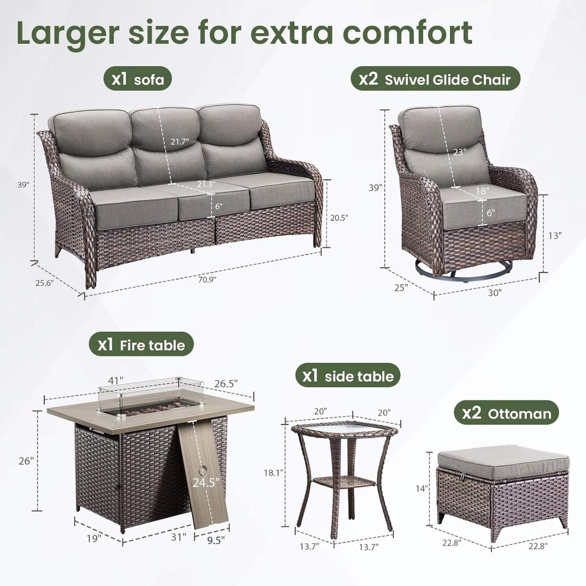 Luxury 7-Piece Outdoor Patio Furniture Set with Fire Pit Table