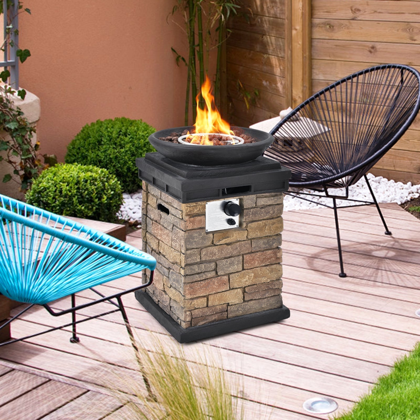 Propane Fire Pit Table – Stacked Stone Look, 40,000 BTU