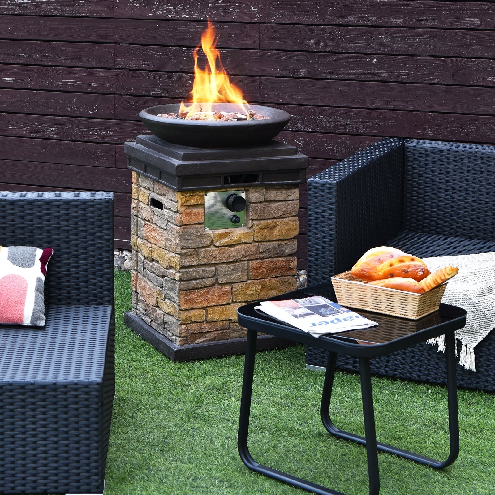 Propane Fire Pit Table – Stacked Stone Look, 40,000 BTU