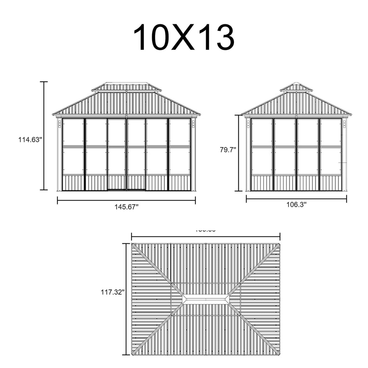 Outdoor Hardtop Aluminum Solarium with Sliding Doors & Removable PC Screens