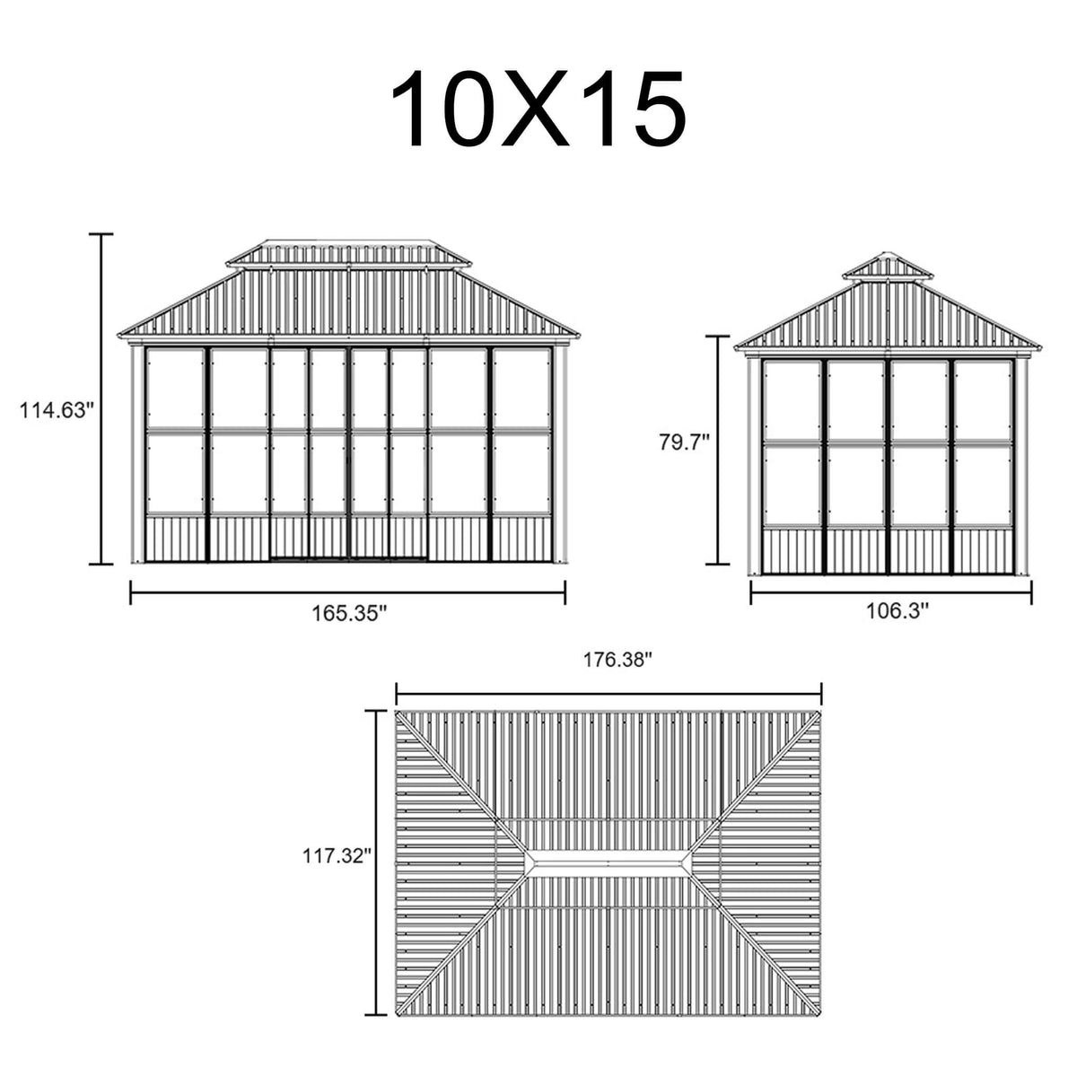 Outdoor Hardtop Aluminum Solarium with Sliding Doors & Removable PC Screens