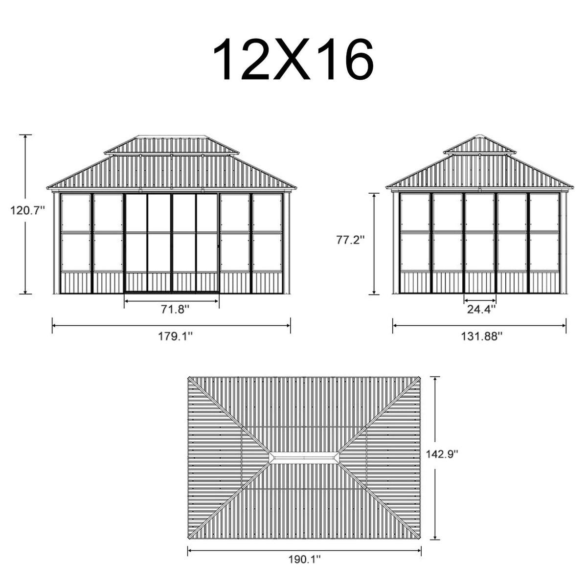 Outdoor Hardtop Aluminum Solarium with Sliding Doors & Removable PC Screens