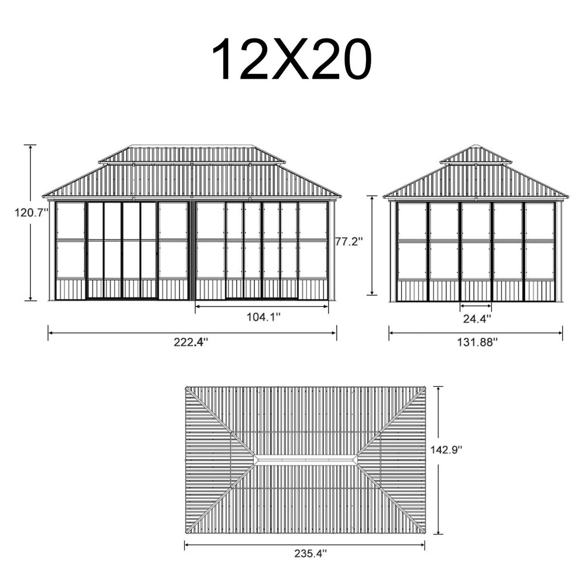 Outdoor Hardtop Aluminum Solarium with Sliding Doors & Removable PC Screens