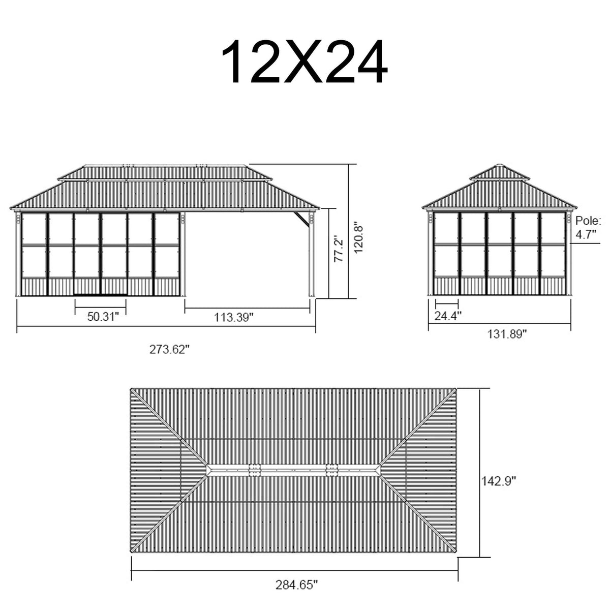 Outdoor Hardtop Aluminum Solarium with Sliding Doors & Removable PC Screens