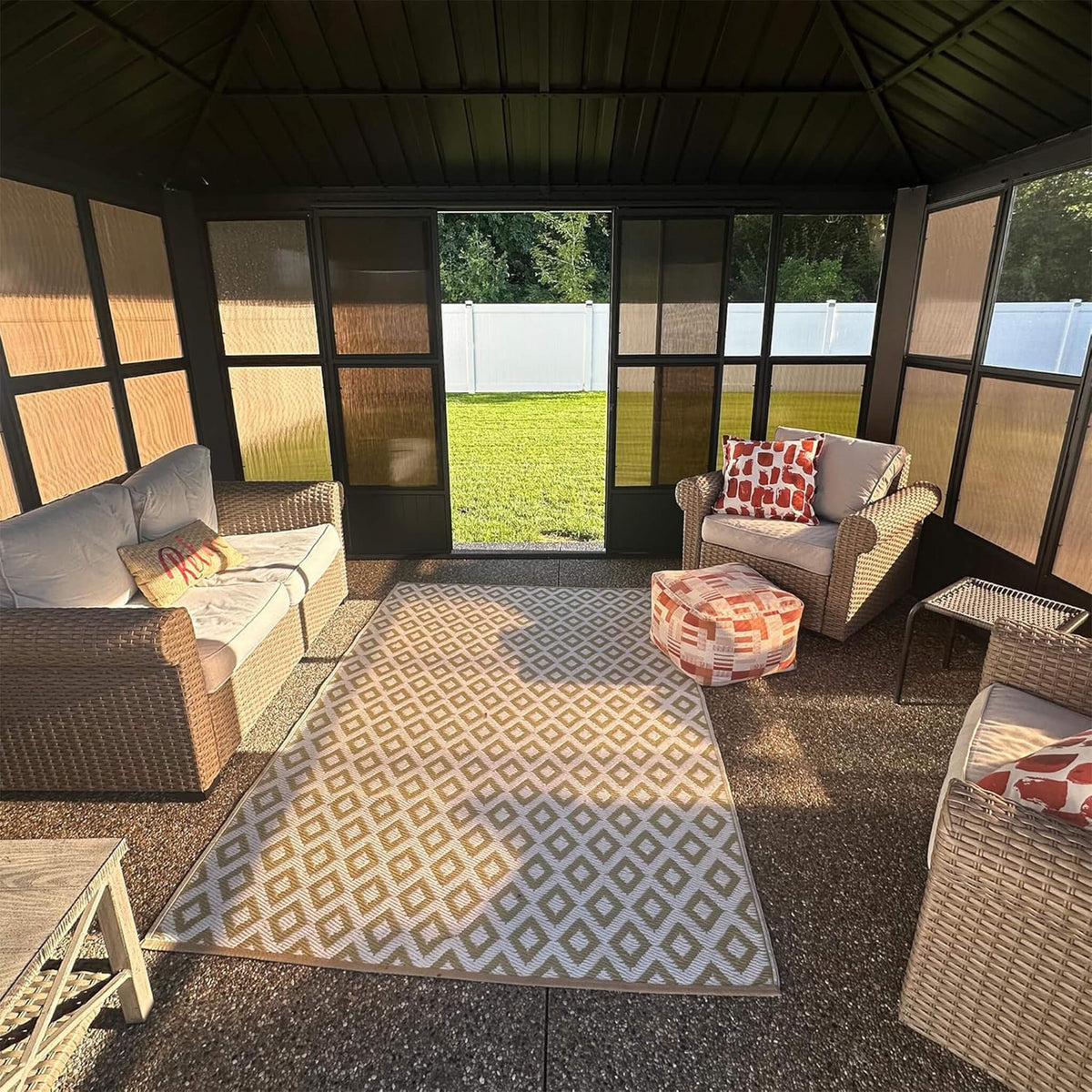Outdoor Hardtop Aluminum Solarium with Sliding Doors & Removable PC Screens