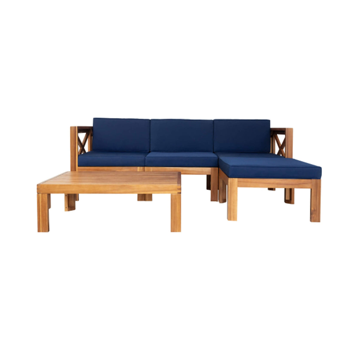 5-Piece Outdoor Hardwood X-Back Sectional Sofa Set with Cushions