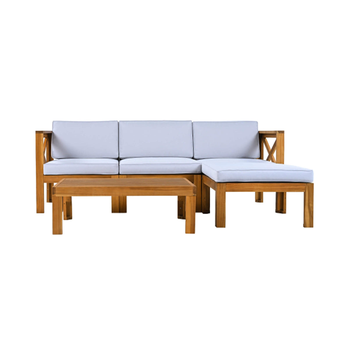 5-Piece Outdoor Hardwood X-Back Sectional Sofa Set with Cushions