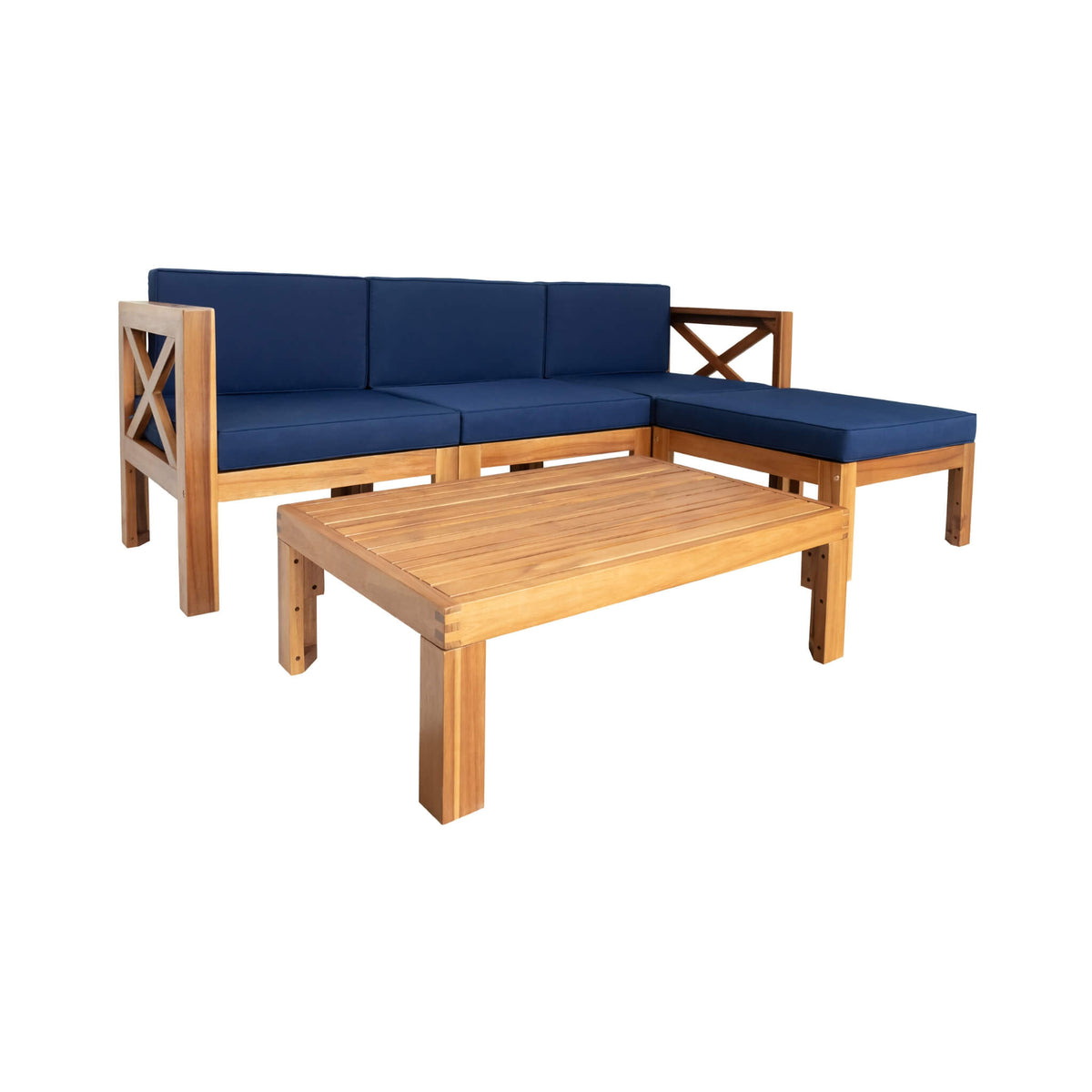 5-Piece Outdoor Hardwood X-Back Sectional Sofa Set with Cushions