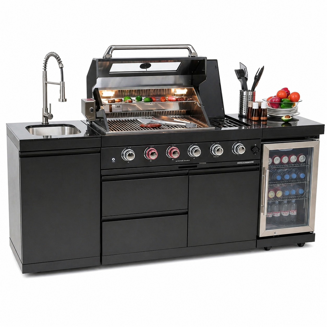 Outdoor Kitchen Island with 4-Burner Grill, Refrigerator & Granite Countertops – SC2403A