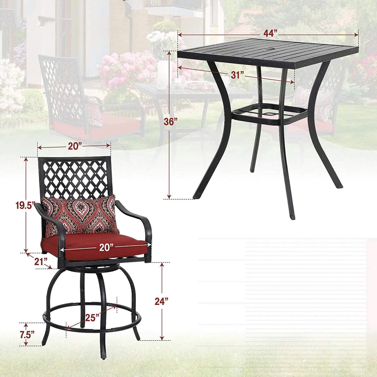 6-Piece Bar Height Patio Furniture Set with Swivel Chairs & Cushions