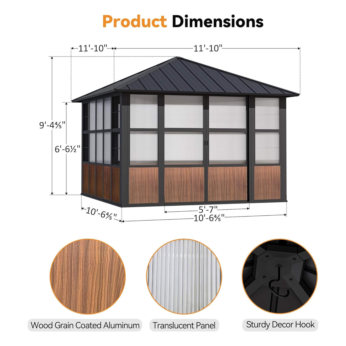 Premium Hardtop Aluminum Sunroom Solarium with TV Mount & Sliding Doors