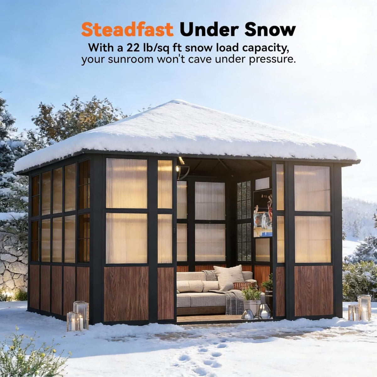 Premium Hardtop Aluminum Sunroom Solarium with TV Mount & Sliding Doors