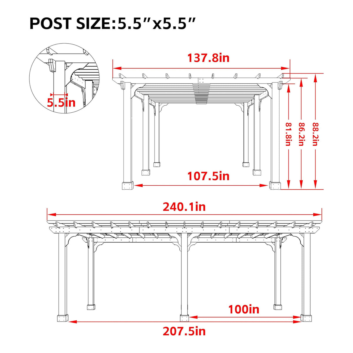 Premium Outdoor Cedar Wood Pergola with Slatted Roof