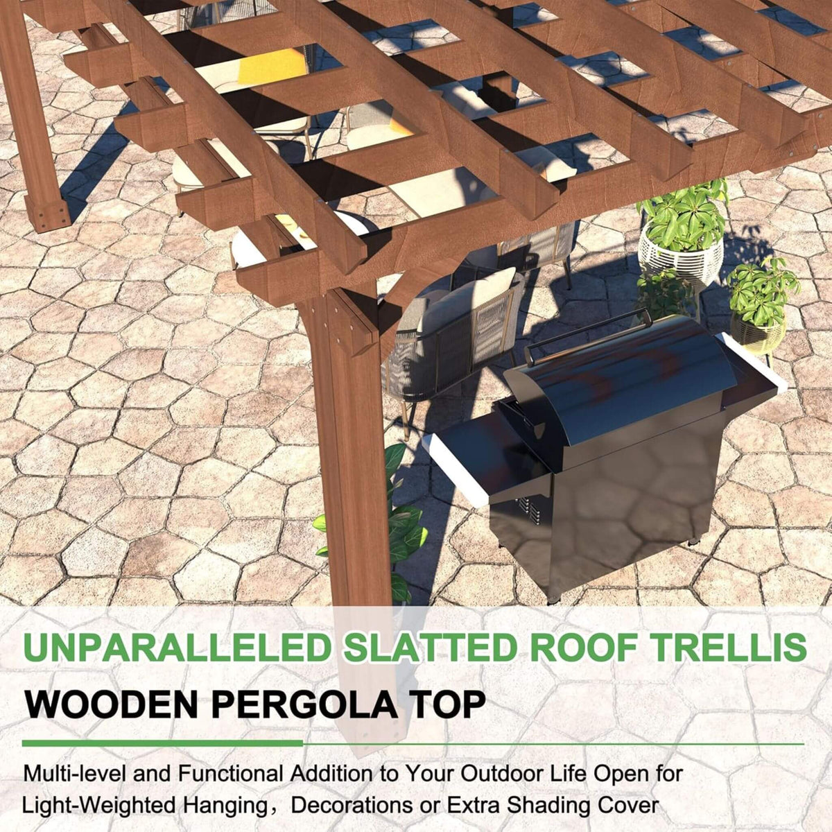 Premium Outdoor Cedar Wood Pergola with Slatted Roof