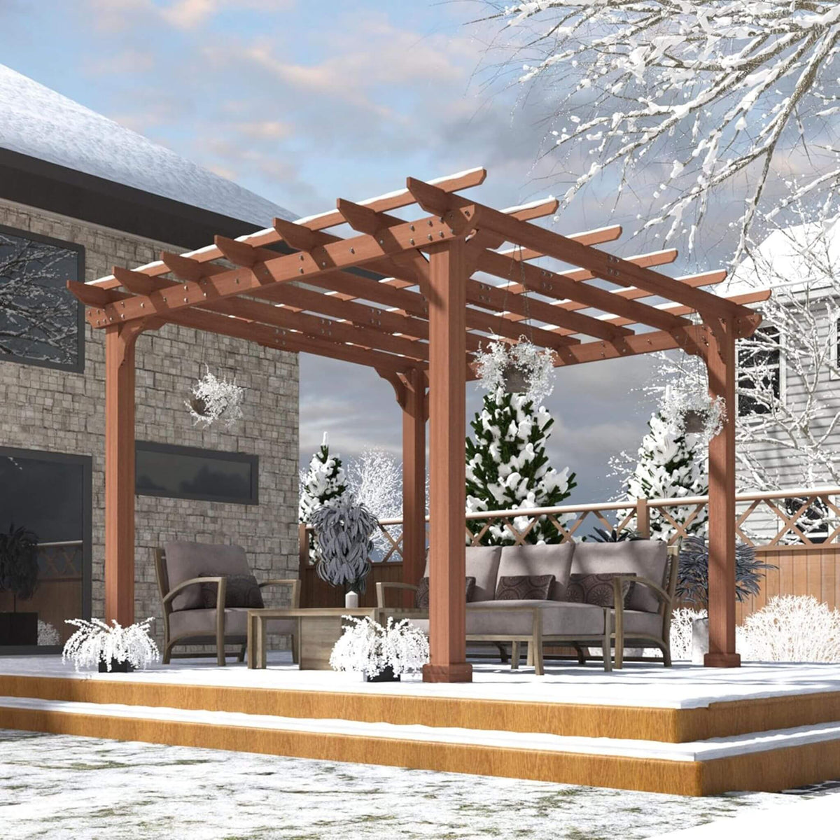 Premium Outdoor Cedar Wood Pergola with Slatted Roof
