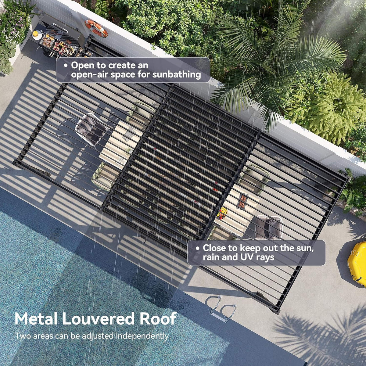 Premium Outdoor Metal Pergola with Louvered Roof & Drainage System