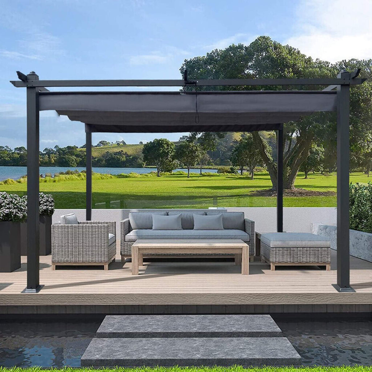 10x13ft Premium Outdoor Patio Retractable Pergola with Canopy