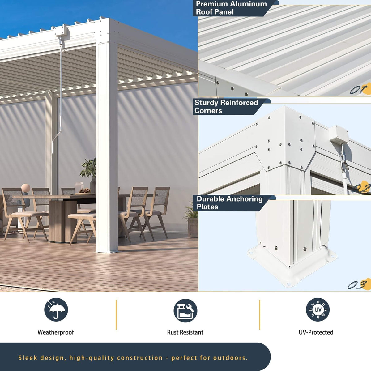 Louvered Aluminum Pergola with Adjustable Roof & Pull-Down Screens