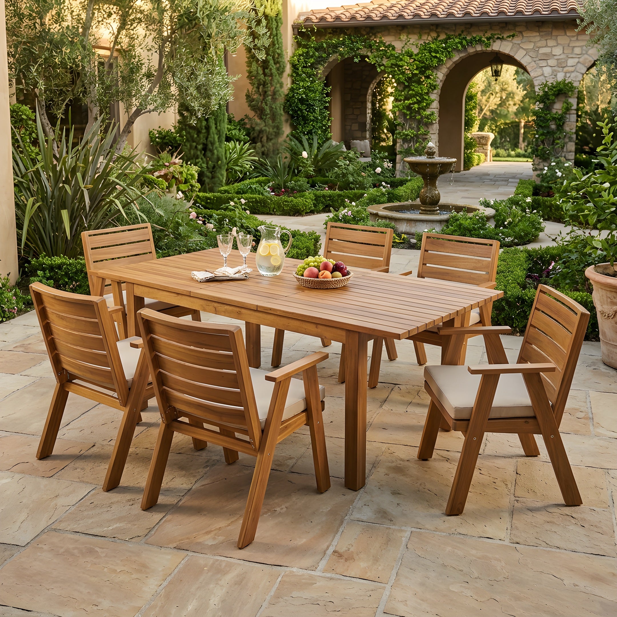 7-Piece Acacia Wood Outdoor Dining Set