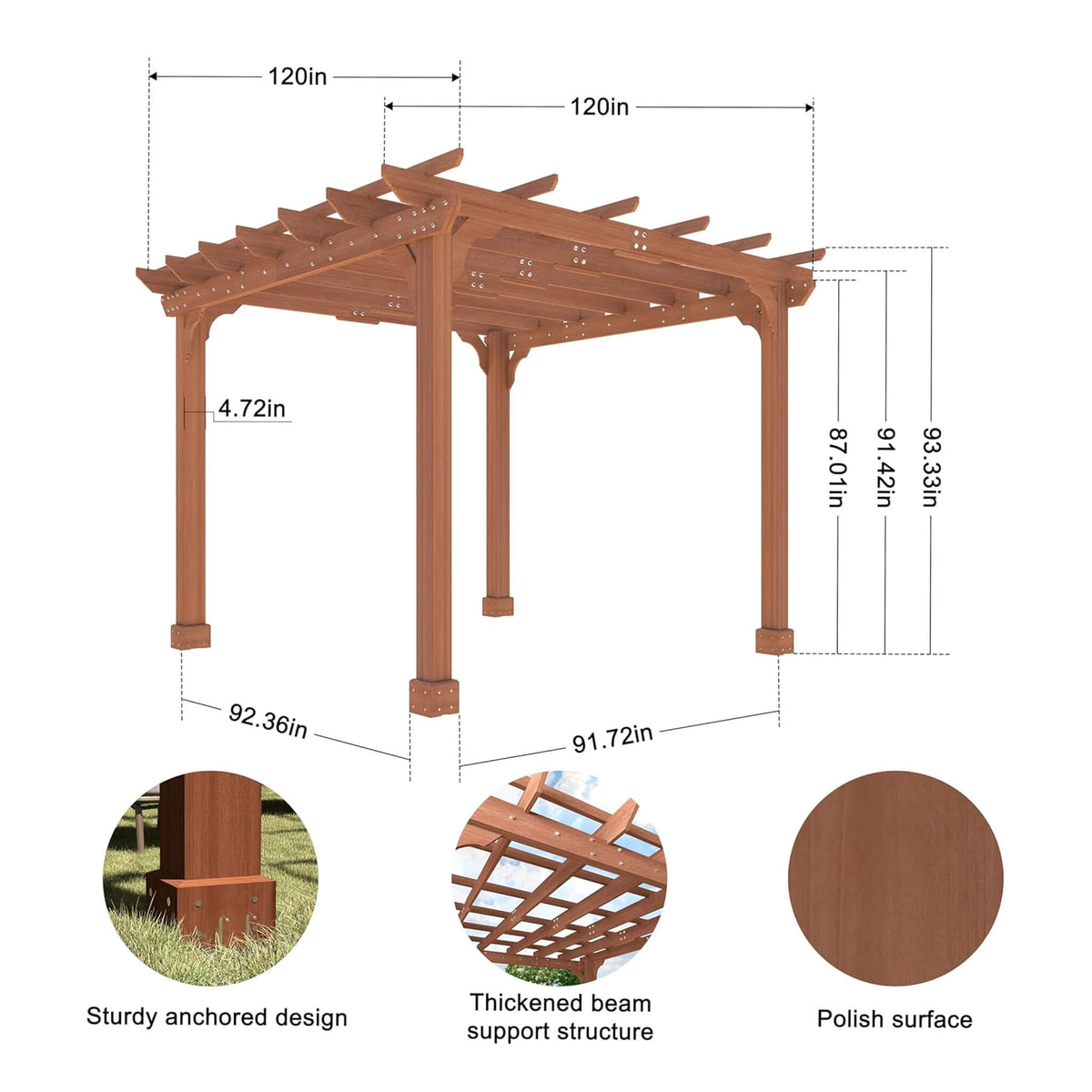 Outdoor Cedar Wood Patio Pergola with Slatted Trellis Roof