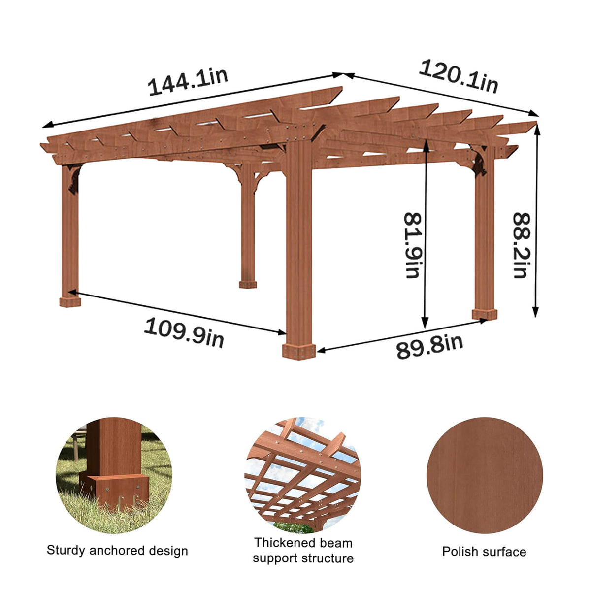 Outdoor Cedar Wood Patio Pergola with Slatted Trellis Roof