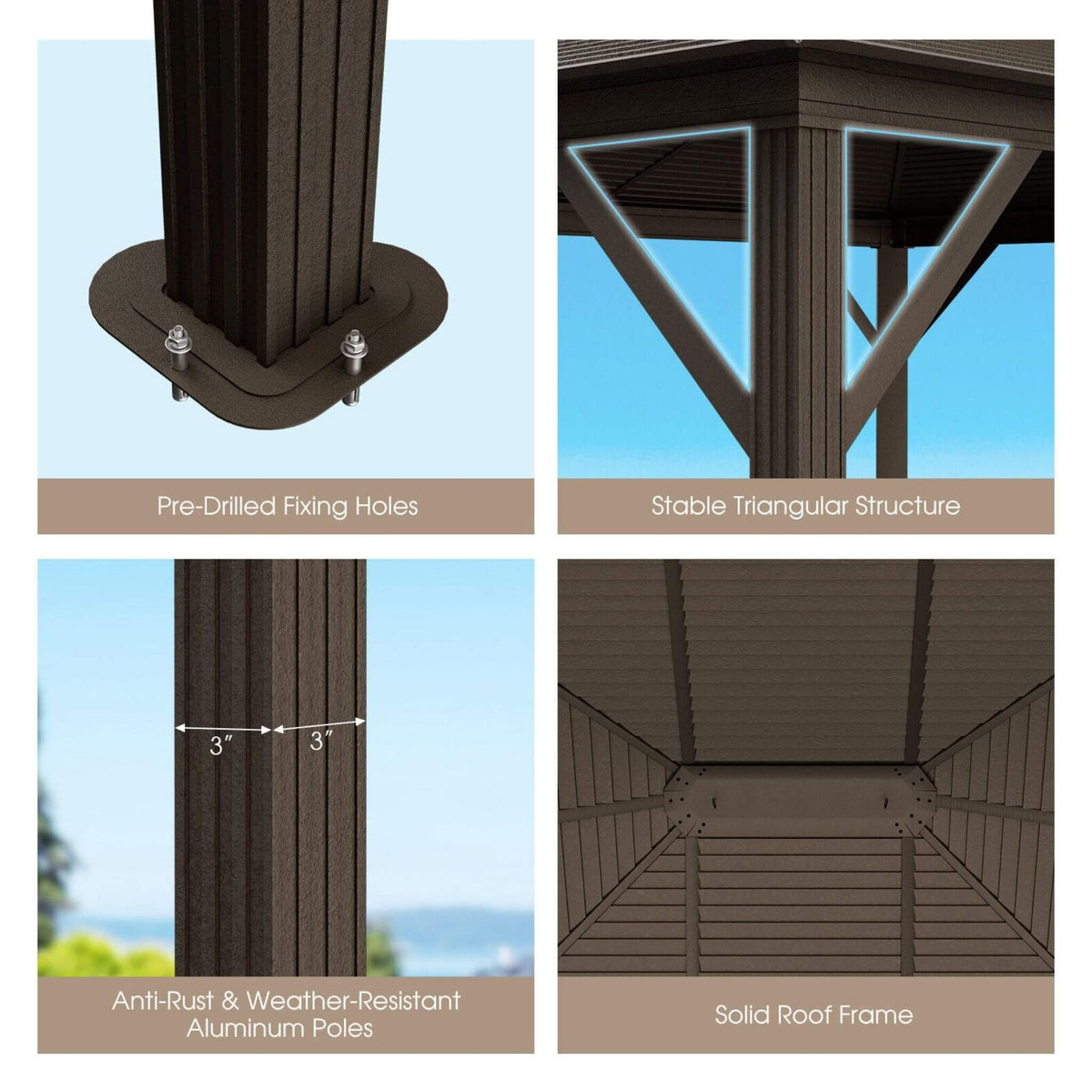 10x12ft Hardtop Patio Gazebo with Galvanized Steel Top & Aluminum Frame