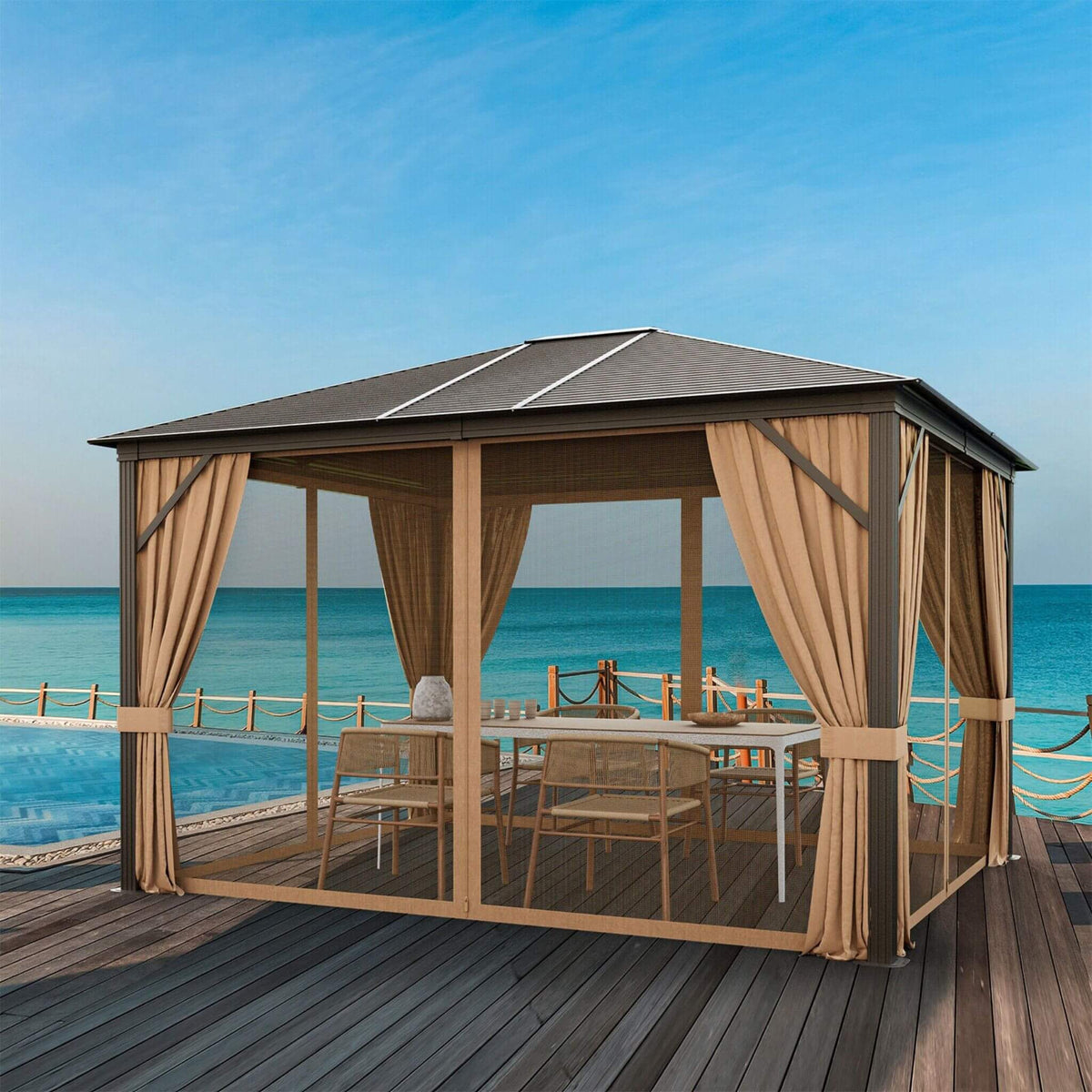 10x12ft Hardtop Patio Gazebo with Galvanized Steel Top & Aluminum Frame
