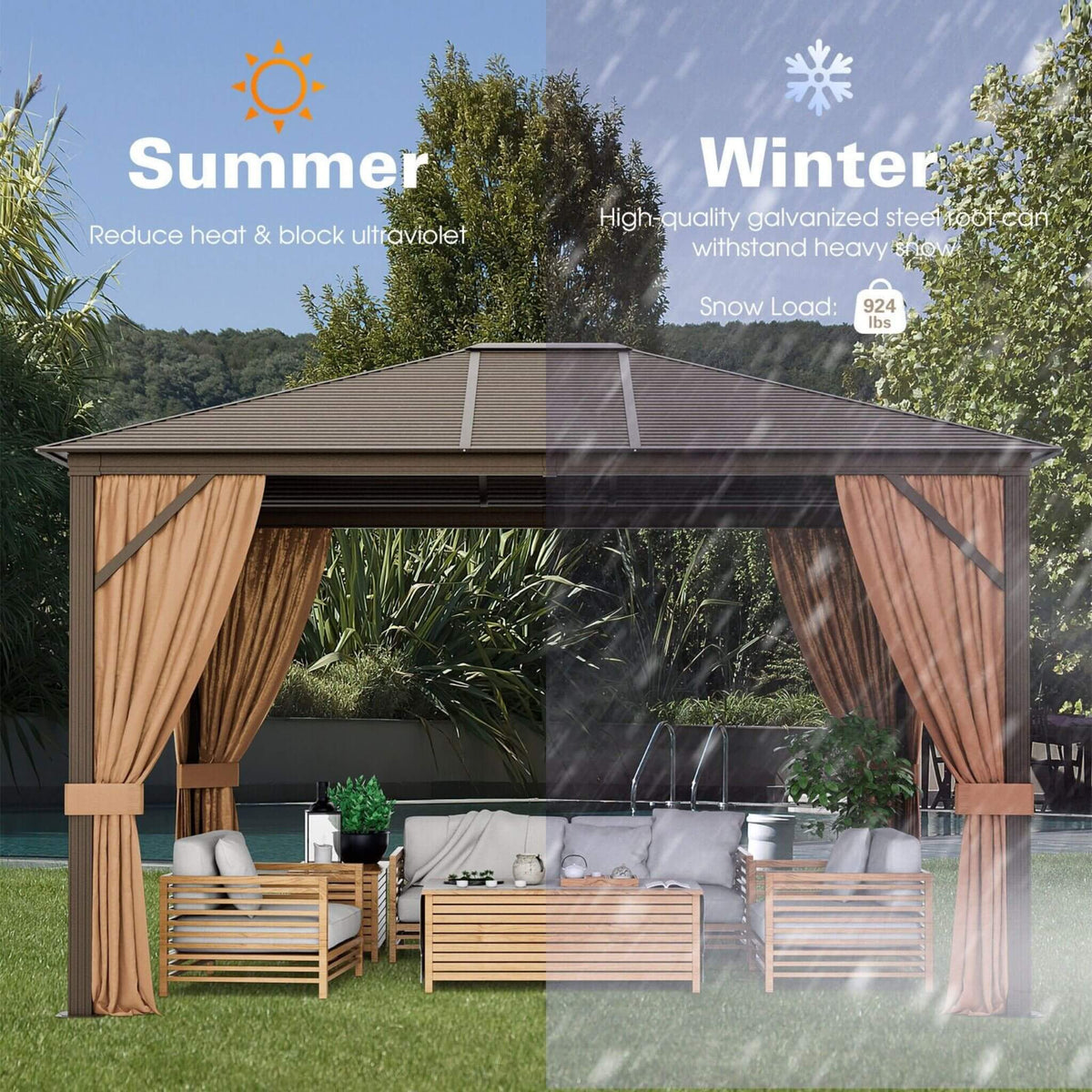 10x12ft Hardtop Patio Gazebo with Galvanized Steel Top & Aluminum Frame