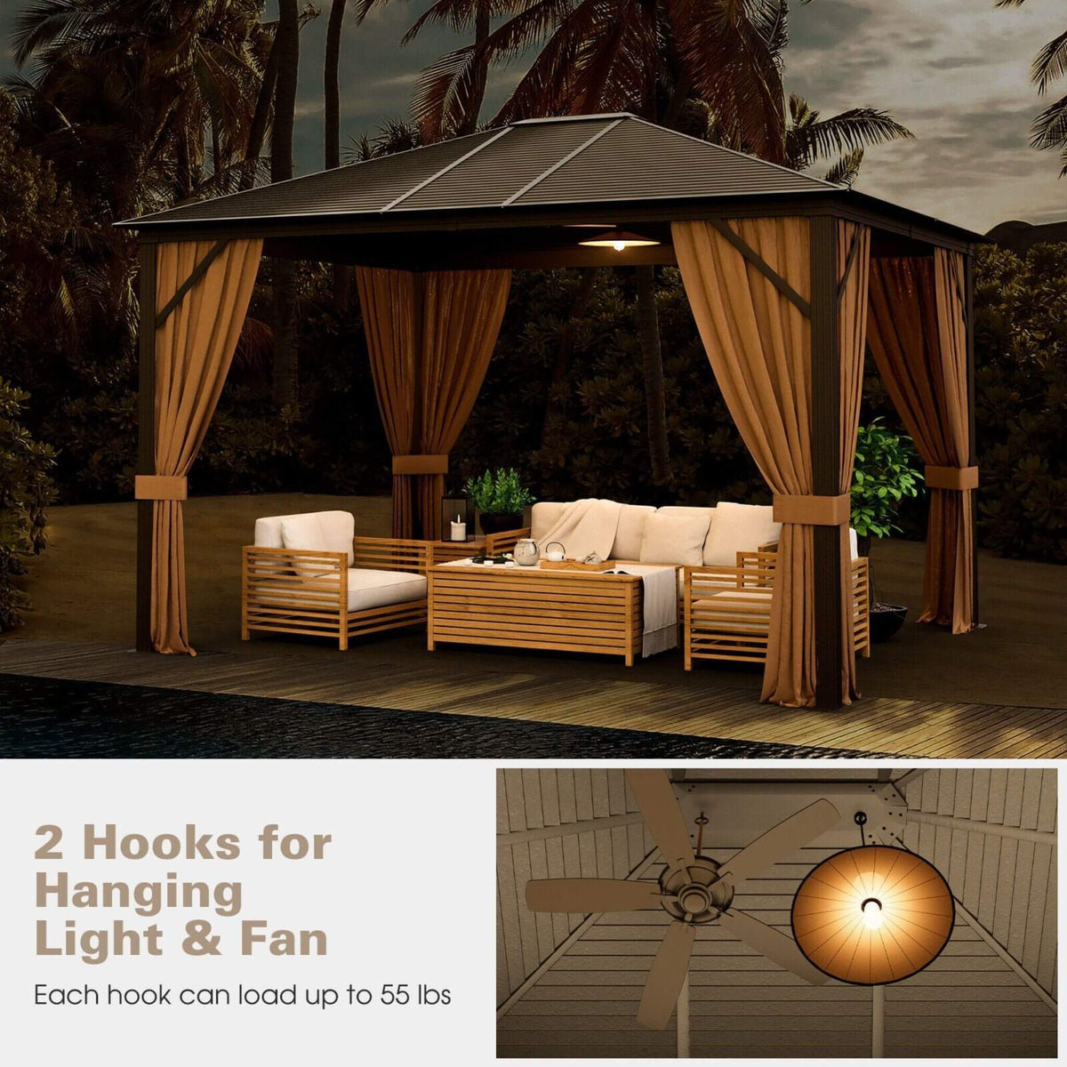 10x12ft Hardtop Patio Gazebo with Galvanized Steel Top & Aluminum Frame