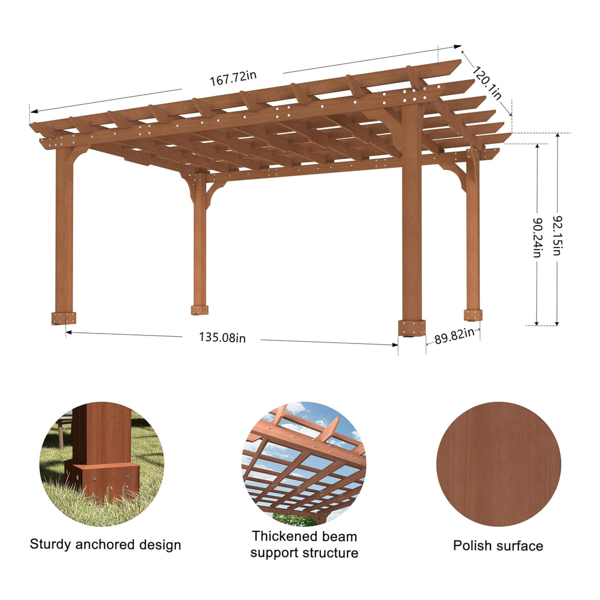 Outdoor Cedar Wood Patio Pergola with Slatted Trellis Roof