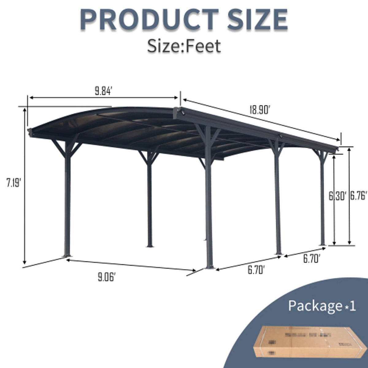 10x19ft Outdoor Aluminum Arch Carport with Polycarbonate Panels