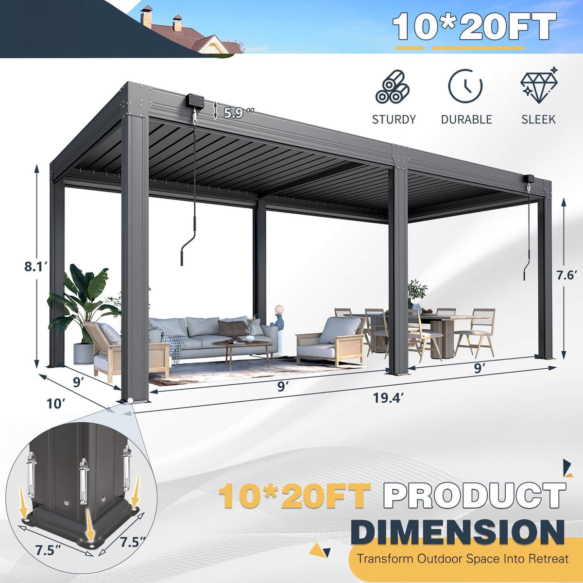 Louvered Aluminum Pergola with Adjustable Roof & Pull-Down Screens