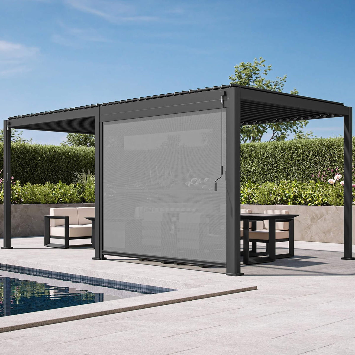 10x20ft Adjustable Louvered Pergola with Screens & Built-In Drainage