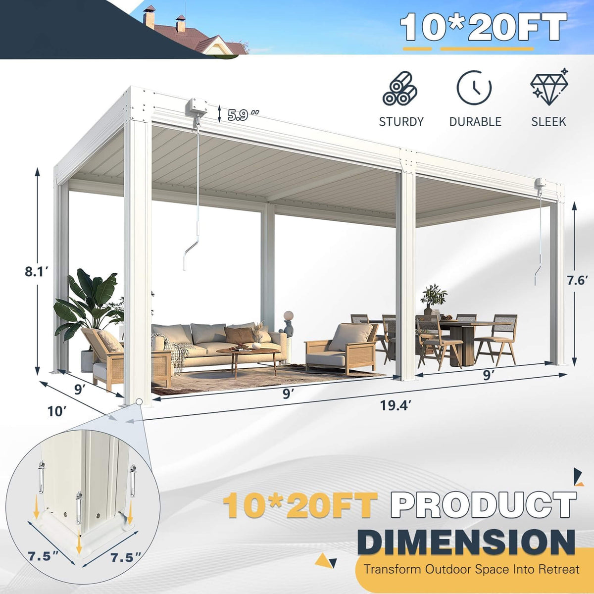 Louvered Aluminum Pergola with Adjustable Roof & Pull-Down Screens