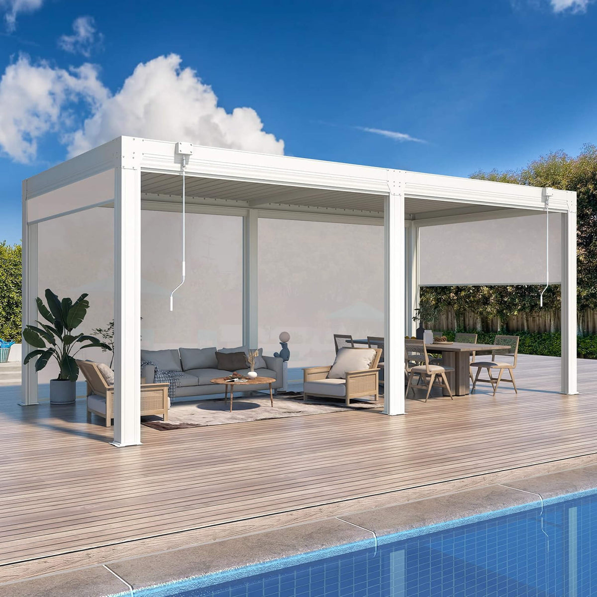 Louvered Aluminum Pergola with Adjustable Roof & Pull-Down Screens