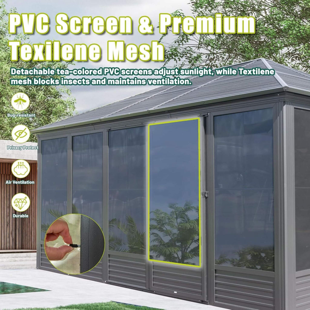 11x14ft Aluminum Hardtop Gazebo Sunroom with Sliding Doors & PVC Screens