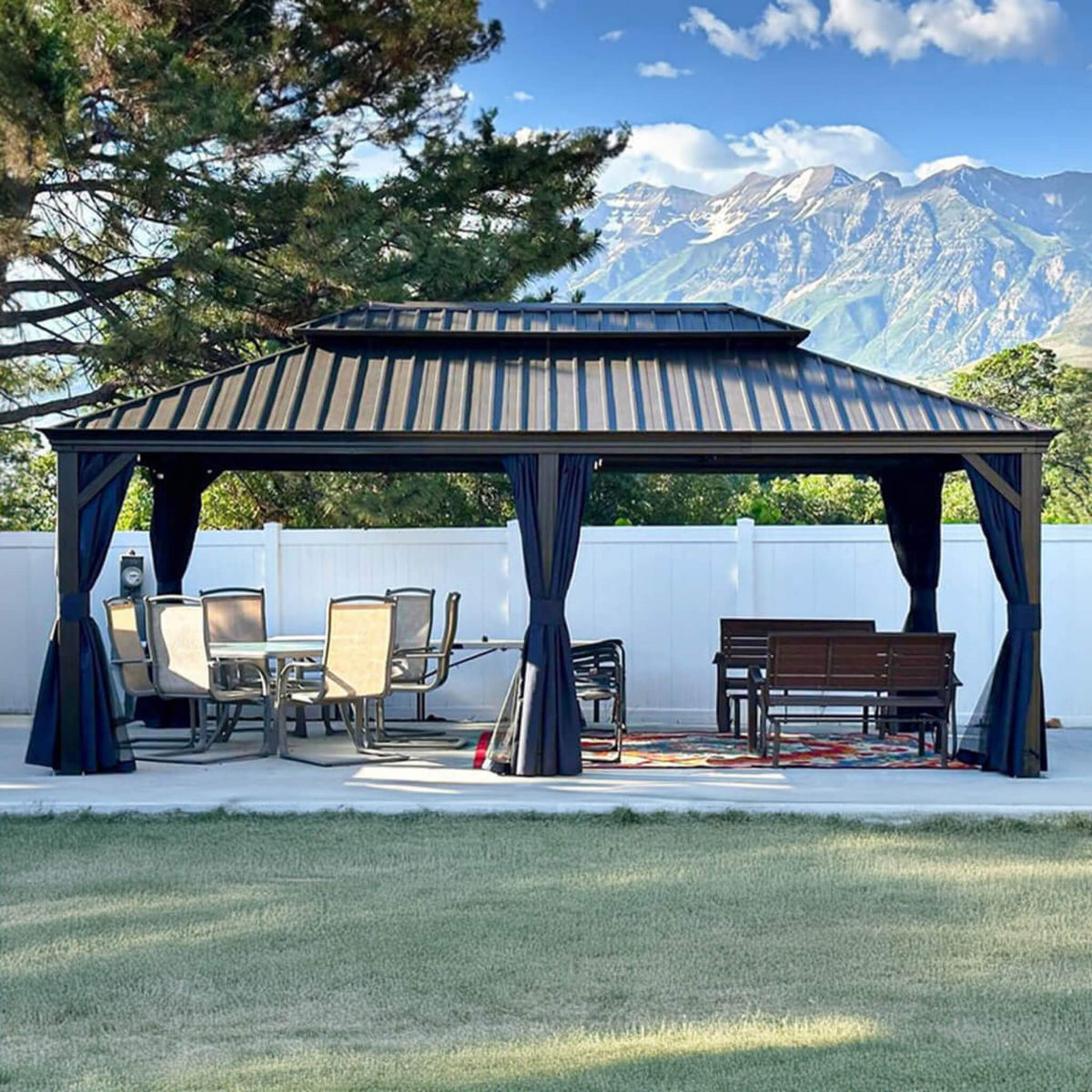 12x20ft Heavy-Duty Hardtop Gazebo with Netting & Curtains