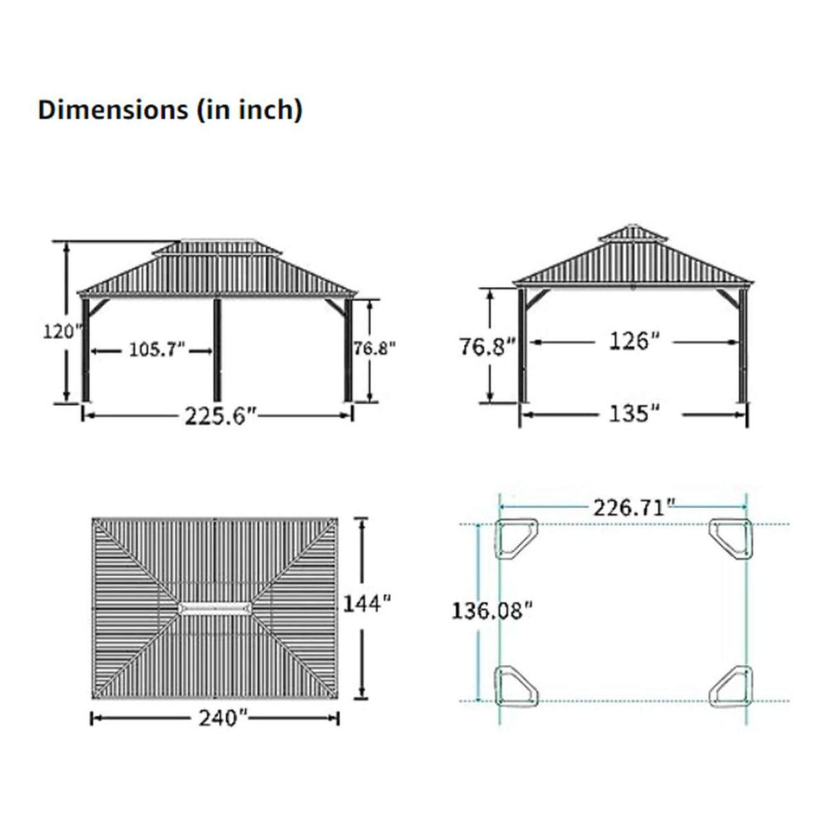 12x20ft Heavy-Duty Hardtop Gazebo with Netting & Curtains