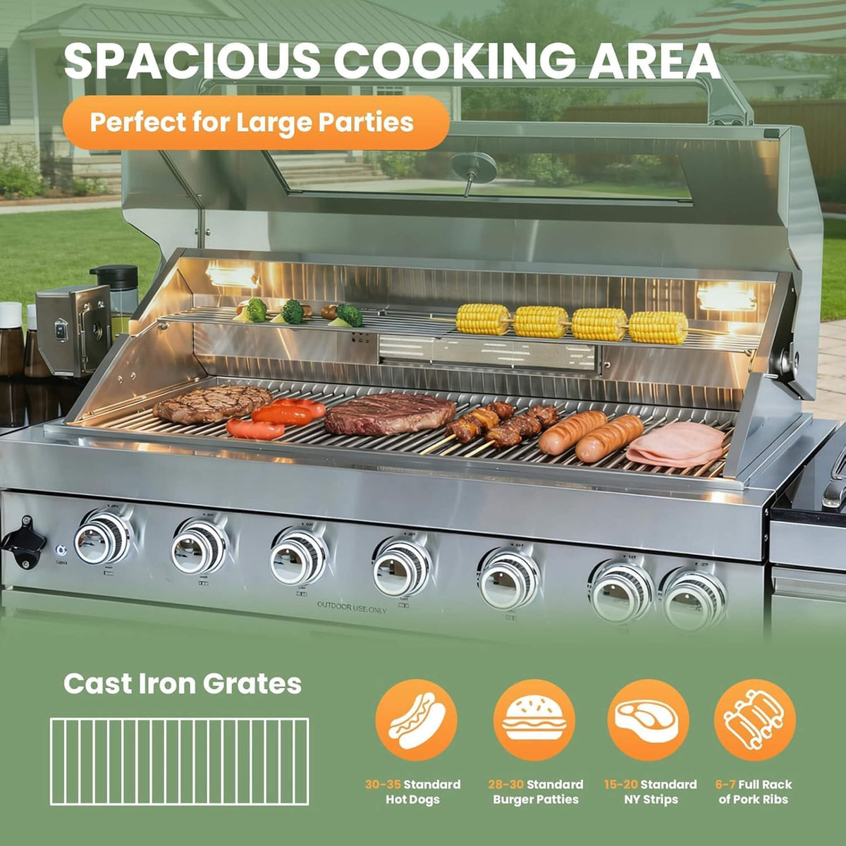 128-Inch 6-Burner 120,000 BTU Outdoor Kitchen Island with Pizza Oven & Rotisserie