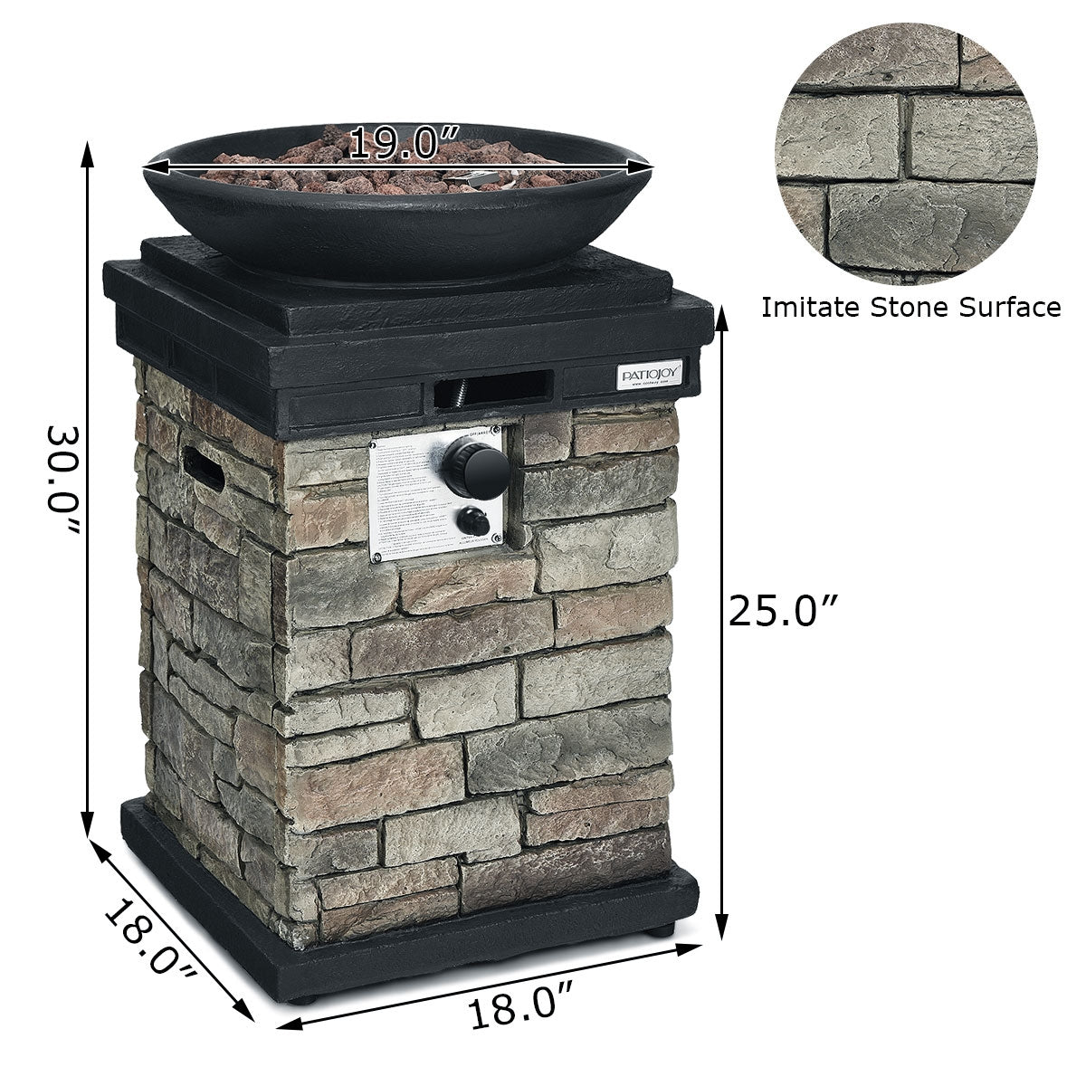 Propane Fire Pit Table – Stacked Stone Look, 40,000 BTU