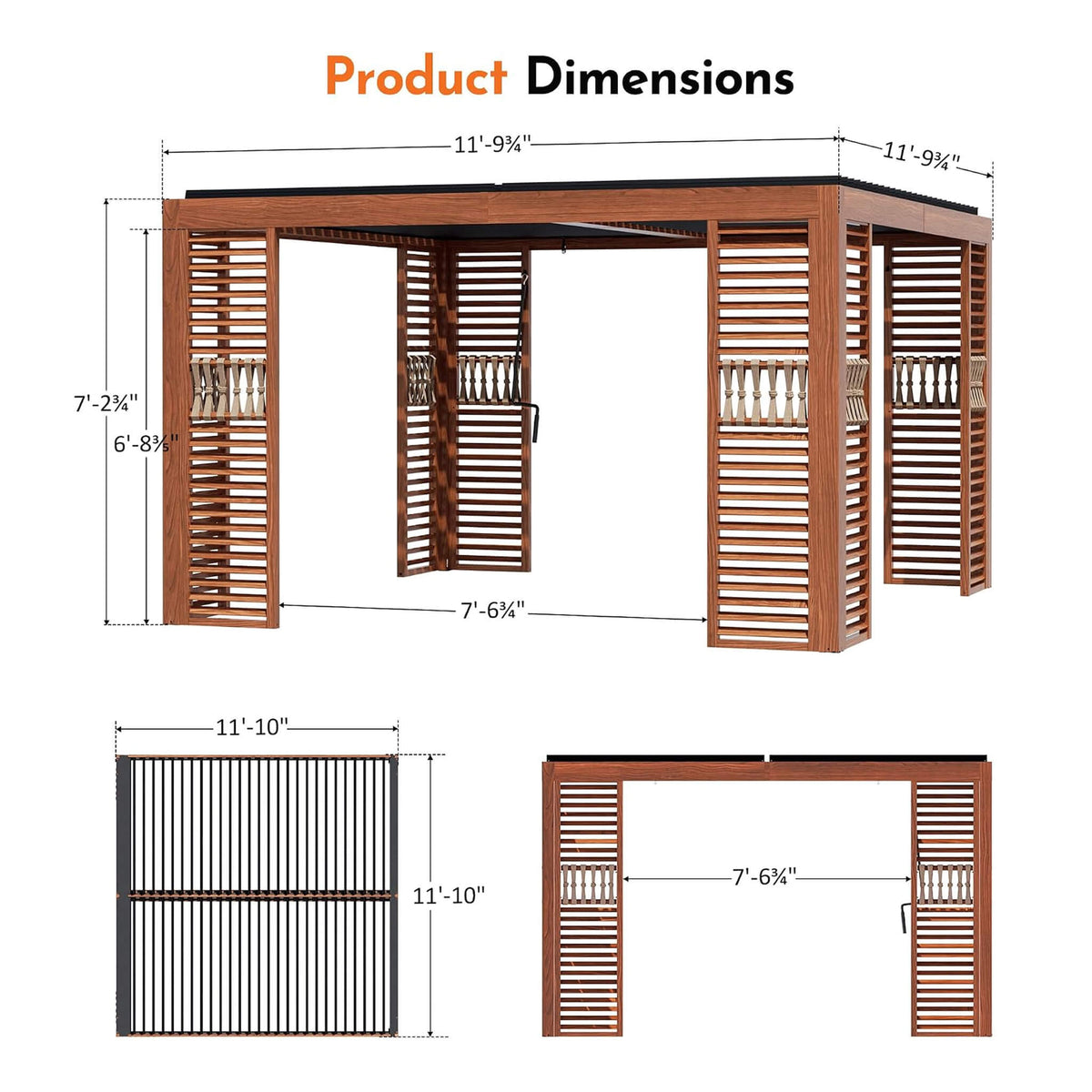 12x12ft Wood Grain Louvered Pergola with Integrated Drainage