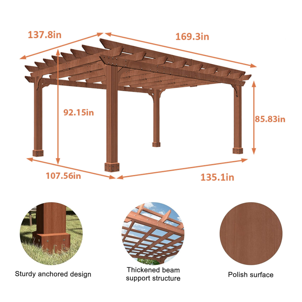 Outdoor Cedar Wood Patio Pergola with Slatted Trellis Roof
