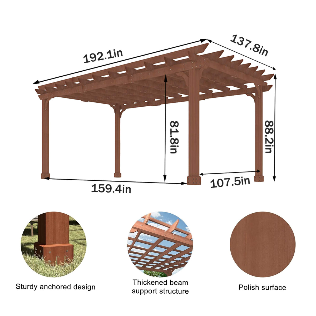 Outdoor Cedar Wood Patio Pergola with Slatted Trellis Roof