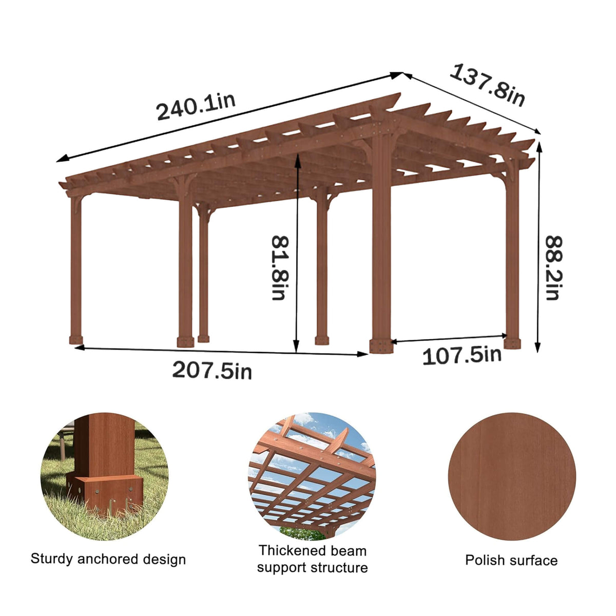 Outdoor Cedar Wood Patio Pergola with Slatted Trellis Roof