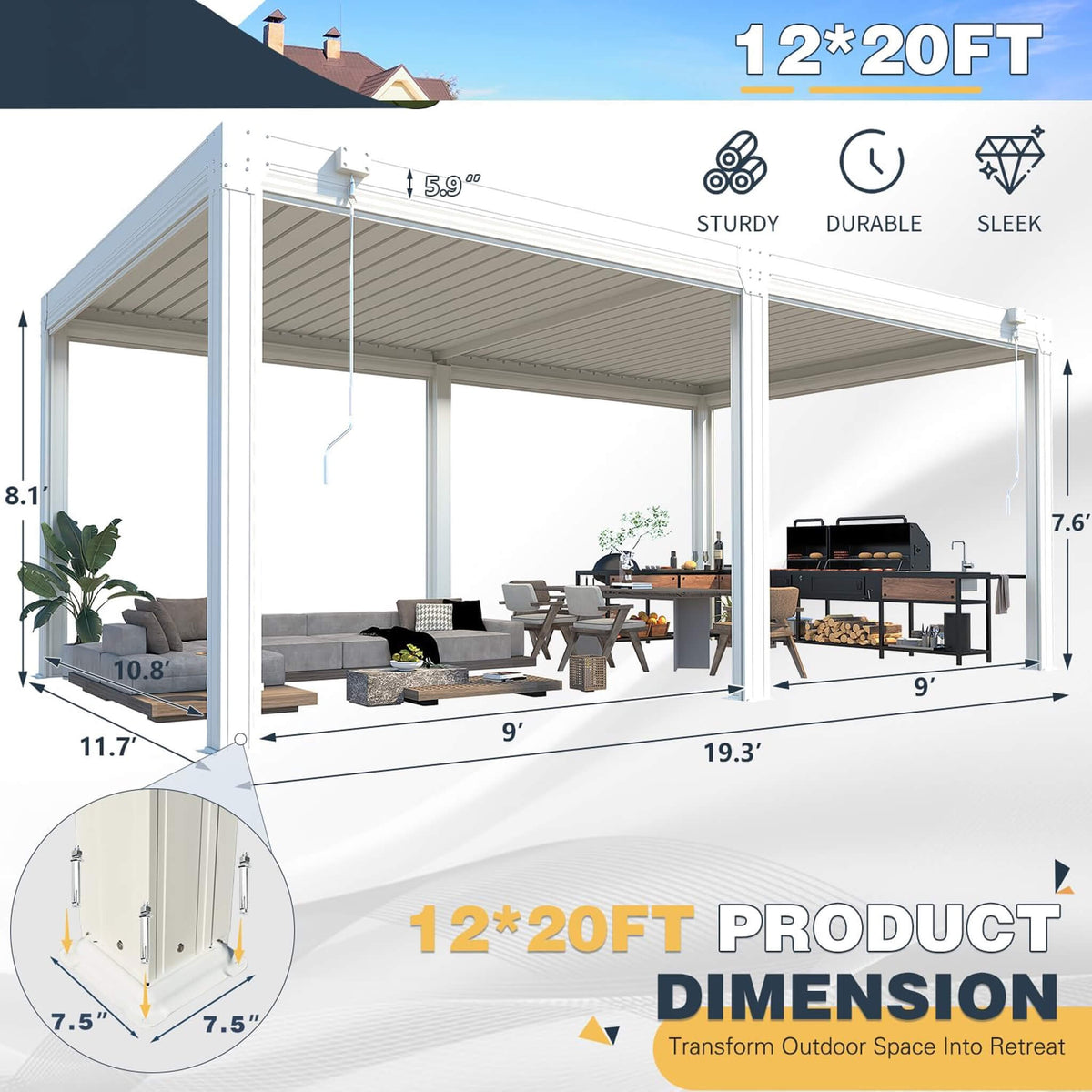 Louvered Aluminum Pergola with Adjustable Roof & Pull-Down Screens