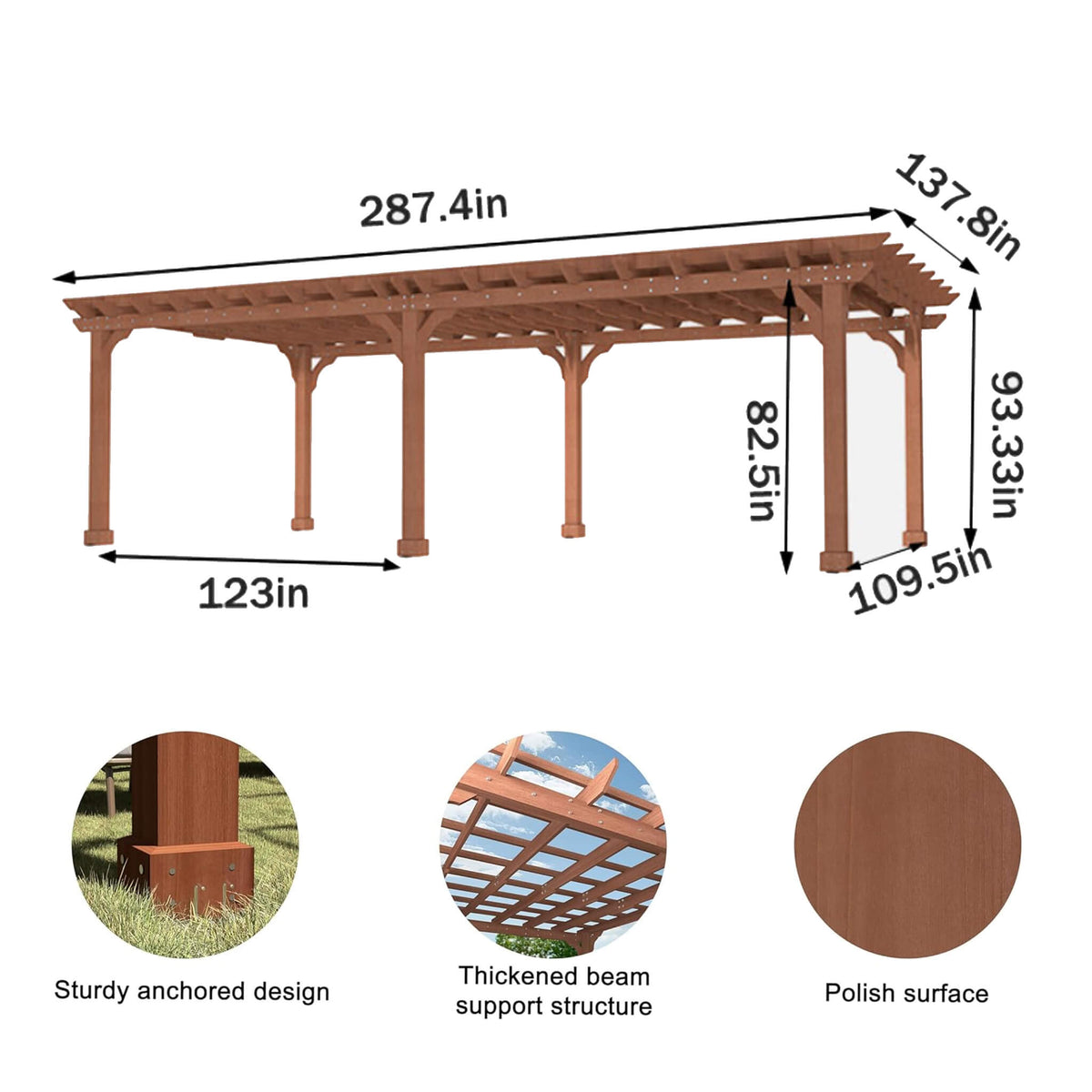 Outdoor Cedar Wood Patio Pergola with Slatted Trellis Roof