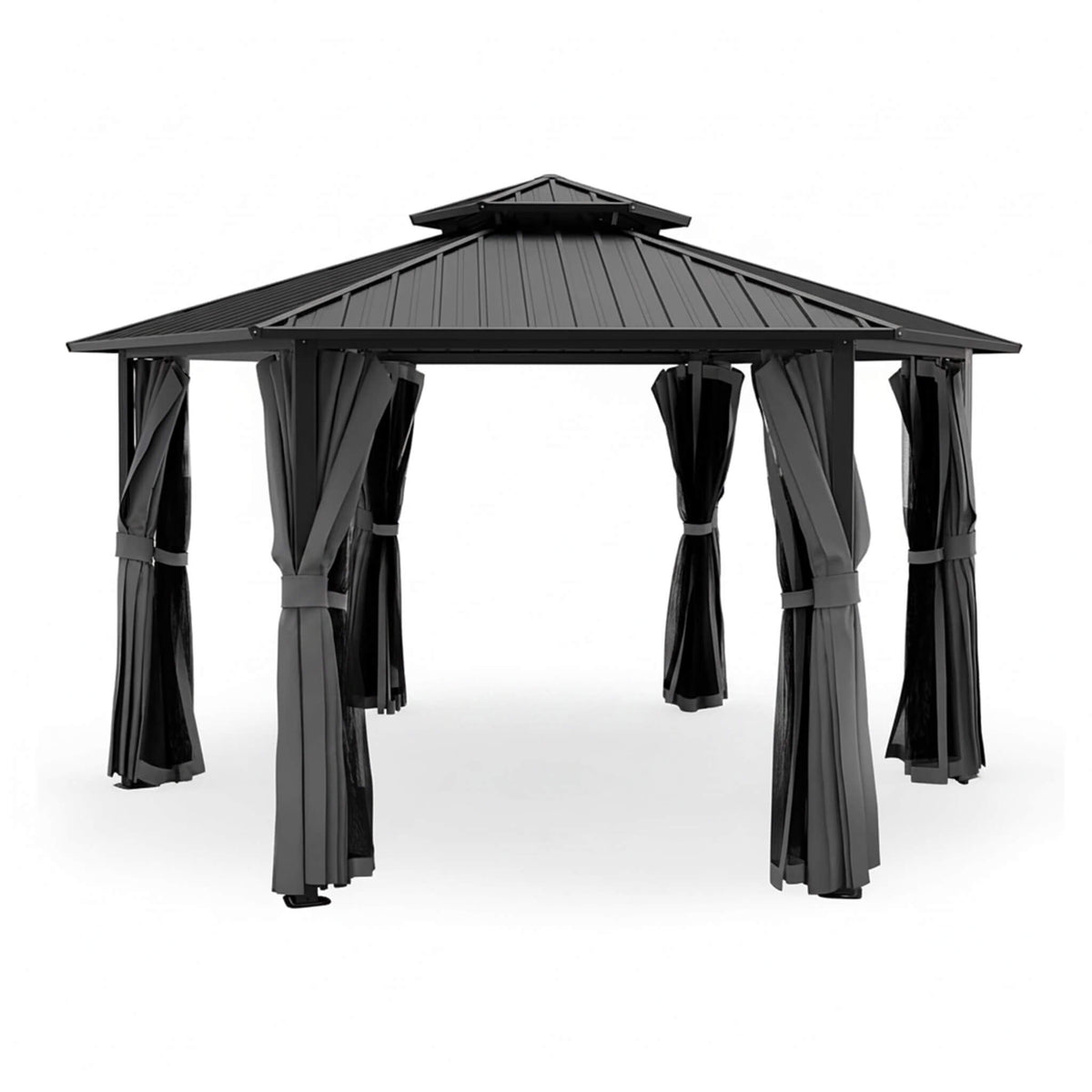 13x15ft Hardtop Hexagonal Gazebo with Curtains & Netting