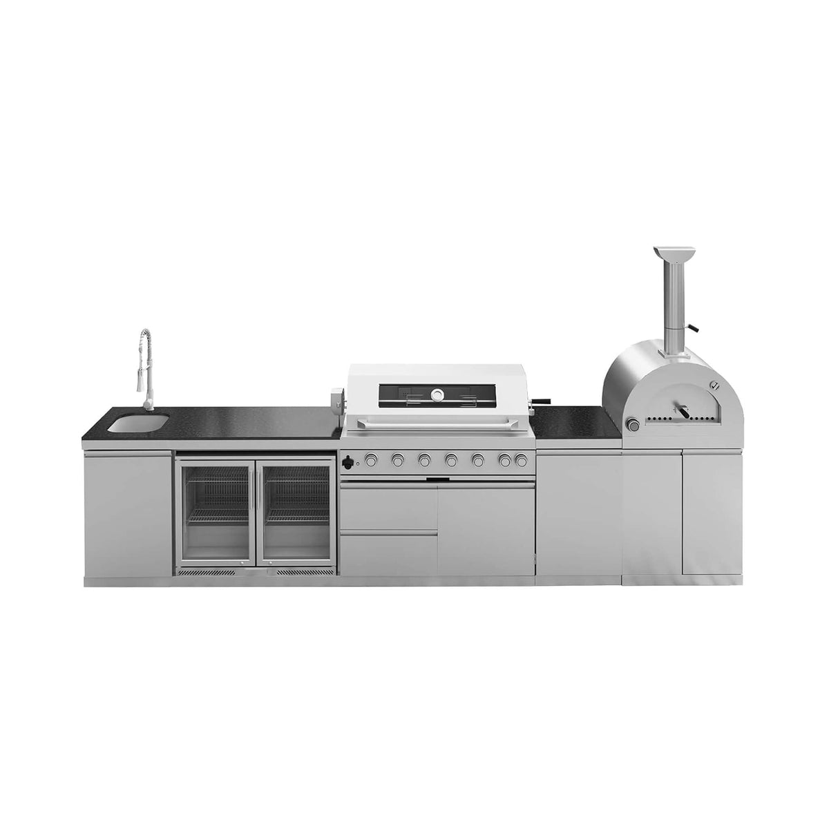 147-Inch 6-Burner 120,000 BTU Outdoor Kitchen Island with Pizza Oven & Rotisserie