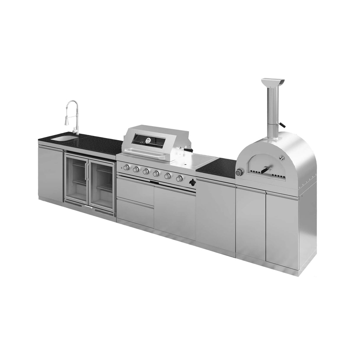 150-Inch 4-Burner 108,000 BTU Outdoor Kitchen Island with Pizza Oven & Rotisserie